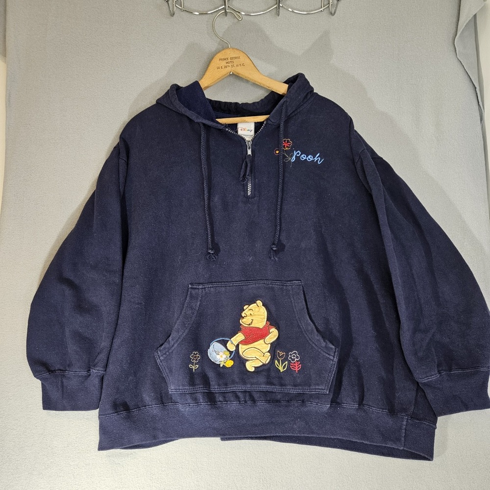 Rare 90s Winnie The Pooh Disney Sweatshirt Hoodie With Tags- Embroidered Navy